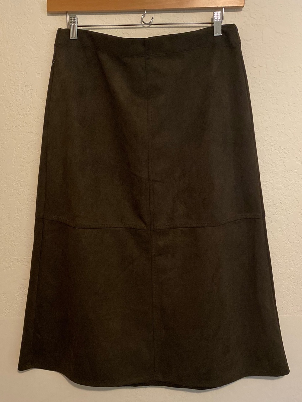 Max Studio London Olive Green Faux Suede Paneled A-Line Midi Skirt Size XL
